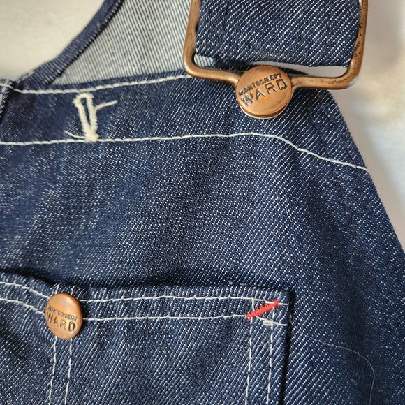 Vintage Montgomery Ward Blue Denim Work Overalls Bib Made in USA - Picture 3 of 9